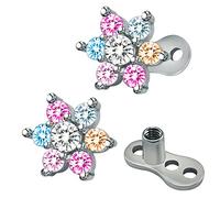 ZeSen Jewelry 14g Fiore Cubic Zirconia Dermal Anchor Tops e la Base d'Acciaio Chirurgico Microdermals penetrante (2) Colorato