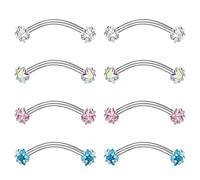 ZeSen Jewelry 4PCS 16G in Acciaio Inox Cubic Zirconia Curvo Barbell dell'anello del sopracciglio Daith Orecchini Rook penetrante Lunghezza Stella, Bilanciere: 5/16" (8 mm)