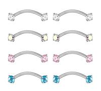 ZeSen Jewelry 4PCS 16G in Acciaio Inox Cubic Zirconia Curvo Barbell dell'anello del sopracciglio Daith Orecchini Rook penetrante Tondo, Lunghezza del Bilanciere: 5/16" (8 mm)