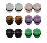 ZeSen Jewelry 6 paia miste orecchio Flare singola pietra Plugs Expander tunnel Calibri Silicone O-Ring, Pietra