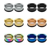 ZeSen Jewelry 6 Pairs Chirurgico Acciaio Inox Singola Chiarore Carne gallerie Spine Calibri Orecchio con Silicone O-Anello (2) Gauge = 6g (4 mm) Nero