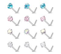 ZeSen Jewelry 9-12PCS 20G Piercing Naso Acciaio Inossidabile Orecchini Naso Zircone Naso Vite Prigioniera Penetrante Naso Bone Set