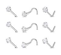 ZeSen Jewelry 9-12PCS 20G Piercing Naso Acciaio Inossidabile Orecchini Naso Zircone Naso Vite Prigioniera Penetrante Naso Bone Set