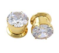 ZeSen Jewelry Bellissime Big Cubic Zirconia Vite dell'Acciaio Inossidabile Tunnel Orecchio Indicatori Expander barella penetrante all'orecchio (2) Gauge = 4g (5mm) Oro