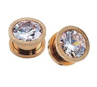 ZeSen Jewelry Oro Rosa 6-16MM Piercing a Tappo Grandi Zirconia Cubica Tappi per Orecchio Acciaio Inossidabile Plugs Tunnels Expander Body Piercing