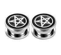 ZeSen Jewelry Pentagram Star Ear Plug Tunnels - Piercing dilatatore in acciaio inox 316L per piercing da corpo alle orecchie, in acciaio inox, Acciaio inossidabile