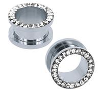ZeSen Jewelry Tappi per tunnel auricolari in cristallo con strass in acciaio inossidabile 316L, acciaio inox cristallo, acciaio inox cristallo