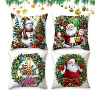 ZesGlyxyr Copricuscini Natalizi, Cuscini Natalizi per Divano, Set di 4 federe per cuscino con renna, Babbo Natale, pupazzo di neve, Addobbi Natale, Decorazioni Natalizie Casa - 45cmx45cm