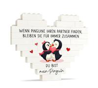 ZesGlyxyr I Love You Regali per lui lei, Targa a Forma di Pinguino a Forma di Cuore, Pietre da Costruzione a Forma di Cuore Pinguino per Anniversario e Anniversario di Matrimonio