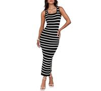 ZESICA Maxi Abiti da Donna Estivi Senza Maniche Aderente 2024 Casual Scollo Rotondo a Costine in Maglia a Righe Spiaggia Vacanza Abito Lungo, Nero, S