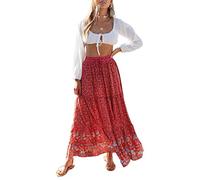 ZESICA Maxi Gonna da Donna 2024 con Stampa Floreale Bohémien in Vita Elastica a Trapezio con Tasche, Rosso #2., S