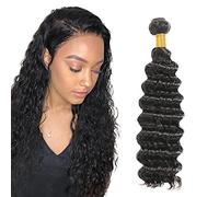 Zeslaerr 1B fasci di capelli umani di colore nero naturale capelli umani onda profonda perdita minima densità 150% estensione dei capelli senza colla grado 8A per le donne 1 fascio 100g 35,5 cm