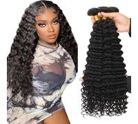 Zeslaerr 1B Natural Black Color Capelli naturali 14 16 18 Inch Bundles Human Hair Extensions Grade Unprocessed Capelli umani vergini Deep Wave Bundles For Women