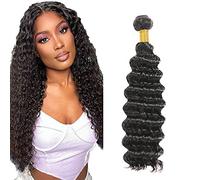 Zeslaerr 24 Inch Unprocessed Deep Wave Capelli umani Extensions Double Weft 1B Natural Black Human Hair Bundle Soft and Silky Remy Hair Extension Minimal Tangle For Women