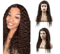 Zeslaerr #4 Parrucca per capelli umani ondulati castano cioccolato 5x5 pizzo frontale trasparente pizzo senza colla con attaccatura dei capelli naturale perdita minima nessun odore attaccatura