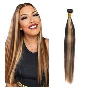 Zeslaerr Extension di capelli umani lisci a doppia trama, 76,2 cm, p4/27, colore biondo chiaro, 1 fascio, 100 g, densità 150%, 100% non trattati