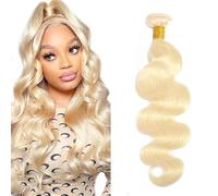 Zeslaerr Human Hair Bundles Body Wave Extension #613 Light Blonde Brown Color Double Weft Brazilian Virgin Hair Extension Minimal Shedding Unprocessed Perrucche 16 Inch