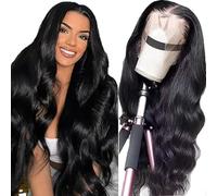 Zeslaerr Human Hair Wig 13x1 Glueless Lace Frontal Body Wave Perrucche Unprocessed Brazilian Virgin Hair Pre Plucked Baby Hair 1b Natural Black Minimal Tangle For Women 34 Inch