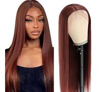 Zeslaerr Human Hair Wig 5x5 HD Lace Front Wig Straight 150% Density #33 Reddish Brown Brazilian Virgin Hair Pre Plucked Natural Hairline For Women 14 Inch