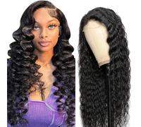 Zeslaerr Parrucca per capelli umani #1B colore naturale 5X5 HD pizzo frontale 100% non trasformati onda profonda naturale attaccatura dei capelli umani vergini parrucche trama minima spargimento 55 cm