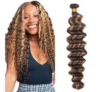 Zeslaerr Unprocessed Deep Wave Capelli umani Extensions Double Weft P427 Highlight Brown Human Hair Bundles Soft and Silky Remy Hair Extension Minimal Tangle For Women 34 Inch