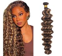 Zeslaerr Unprocessed Deep Wave Capelli umani Extensions Double Weft P427 Highlight Brown Human Hair Bundles Soft and Silky Remy Hair Extension Minimal Tangle For Women 14 Inch