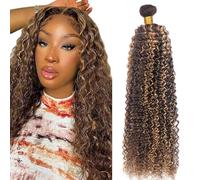 Zeslaerr Unprocessed Kinky Curly Capelli umani Extensions Double Weft P427 Highlight Brown Human Hair Bundles Soft and Silky Remy Hair Extension Minimal Tangle For Women 12 Inch