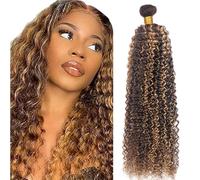 Zeslaerr Unprocessed Kinky Curly Capelli umani Extensions Double Weft P427 Highlight Brown Human Hair Bundles Soft and Silky Remy Hair Extension Minimal Tangle For Women 30 Inch