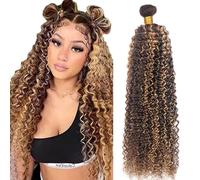 Zeslaerr Unprocessed Kinky Curly Capelli umani Extensions Double Weft P427 Highlight Brown Human Hair Bundles Soft and Silky Remy Hair Extension Minimal Tangle For Women 20 Inch