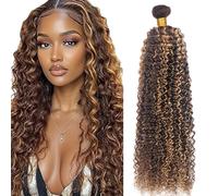 Zeslaerr Unprocessed Kinky Curly Capelli umani Extensions Double Weft P427 Highlight Brown Human Hair Bundles Soft and Silky Remy Hair Extension Minimal Tangle For Women 34 Inch
