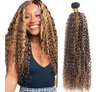 Zeslaerr Unprocessed Kinky Curly Capelli umani Extensions Double Weft P427 Highlight Brown Human Hair Bundles Soft and Silky Remy Hair Extension Minimal Tangle For Women 24 Inch