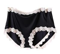 ZESLIV 2 pezzi biancheria intima da donna in pizzo, slip in raso, mutandine da donna, taglie forti, Nero , M