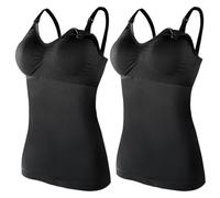 ZESLIV 2 Pezzi Top da Donna per Allattamento, Canottiera Sottoveste con Reggiseno Integrato, Reggiseno Senza Ferretti per Gravidanza, Top per Maternità, Nero , S
