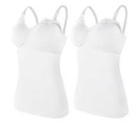 ZESLIV 2 Pezzi Top da Donna per Allattamento, Canottiera Sottoveste con Reggiseno Integrato, Reggiseno Senza Ferretti per Gravidanza, Top per Maternità Senza Ferretti, bianco, M