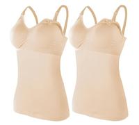 ZESLIV 2 Pezzi Top da Donna per Allattamento, Canottiera Sottoveste con Reggiseno Integrato, Reggiseno Senza Ferretti per Gravidanza, Top per Maternità, color carne, S