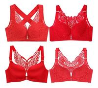 ZESLIV Reggiseno da donna con chiusura frontale senza ferretto, 75B, nero, push up con retro a farfalla, taglie grandi, per il benessere, bustino con strass, 7#, 3D
