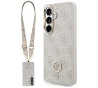 Kit custodia + laccetto Guess 4G Big Rhinestone Triangle Strap MagSafe per Samsung Galaxy S26 rosa - Nouvo
