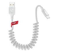 Zestiq Cavo USB C Spirale, 【0.4M-0.9M】Cavo Retrattile USB Tipo C per Carplay, Cavo di Ricarica USB A a Tipo C Android Auto Compatibile con iPhone 17/16/15, iPad, Samsung Galaxy, Google Pixel - Bianco