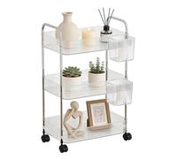 Zestivra Carrello a più livelli in acrilico, trasparente, organizer per cosmetici e bagno, con ruote, due cestini sospesi, soluzione versatile per casa, ufficio, cucina