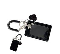 Zestivra Portachiavi Photocard - Protezione per badge identificativi in pelle PU | Manicotti di protezione con fascino cuore d'amore da polso per donne uomini studenti fan viaggi scuola luogo