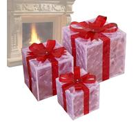 Zestivra Set di scatole Regalo di Natale a LED - Scatole Decorative Illuminate 3 Pezzi, Display Interno ed Esterno con Telecomando, per palcoscenico di Vacanza per Cortile sotto Il Portico