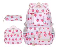 Zestivra Zaino scolastico impermeabile Tre Pezzi Studente Bag Set, B, Fare | Set da 3 pezzi con borsa per il pranzo e astuccio per la scuola, impermeabile, per studenti dai 6 anni in su