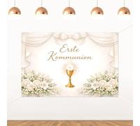 ZestZing Erste Kommunion Sfondo a tema religioso tedesco per bambini prima comunione festa banner per bambini celebrazione foto decorazione da parete sfondo bianco floreale calice vinile 1,5 x 0,9 m