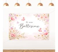 ZestZing Il Mio Battesimo Bambino Battesimo Sfondo Fiore di Campo, Farfalla Tema Italiano Battesimo Decorazione Religiosa Decorazione Floreale Parete Per Bambini Battesimo Celebrazione Photo Booth