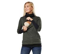 Zeta Ville Donna Felpa Premaman Allattamento Cotone Top 348 (Cachi & Nero, IT 48/50, 3XL)
