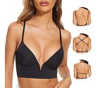 Zetopump Reggiseni a Schiena Bassa-con Scollo Multiway -con Schiena Scoperta e Ferretto Invisibile-Reggiseni Convertibili con Taglio Basso per Le Donne(Black, 4E)