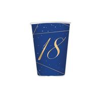 Zeus Party Bicchieri di Carta Eleganti per 18° Compleanno, Blu e Oro, 200 cc, Set da 8
