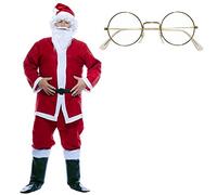 Zeus Party Costume da Babbo Natale Completo + Occhiali - Vestito Composto da Giacca, Pantaloni, Cintura, Barba e Baffi e Cappello