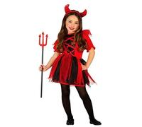 Zeus Party Costume da Diavoletta per Bambina, Vestito Nero e Rosso con Cerchietto con Corna, 7-9 Anni