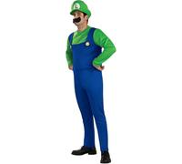 Zeus Party Costume Luigi Super Mario per Adulti, Verde e Blu, Taglia S, con Cappello e Baffi, Travestimento Idraulico